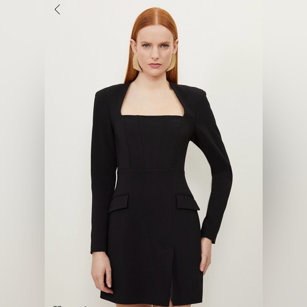 Karen Millen Black Square Neck Compact Stretch Dress